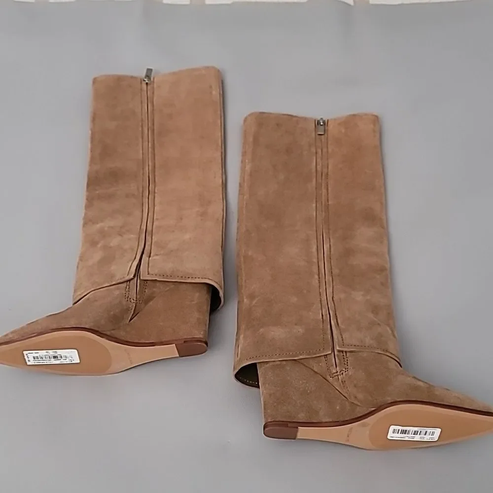 Vince Camuto Tibani Cuffed Tall Wedge Boot Nutmeg Verona 7M $249